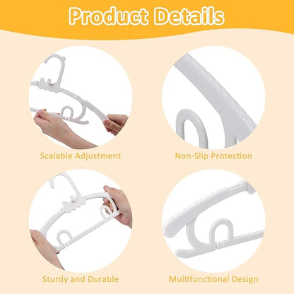 30 Pack Plastic Hangers with 16 Clips, 11-15 inch Adjustable Clothes Hanger, Durable & Non-Slip, Space Saving Coat Hanger for Pants, Jackets and Dress (White)