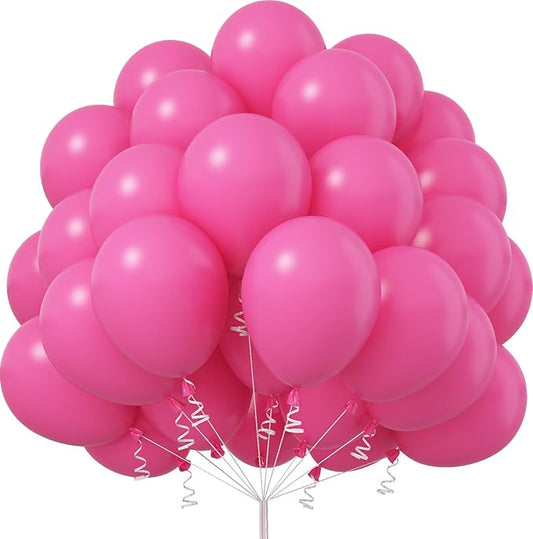 Hot Pink Balloons 12 Inch, 50Pcs Fuschia Pink Balloon Magenta Latex Balloons Matte Neon Dark Rose Pink Helium Balloons for Princess Birthday Wedding Baby Shower Valentine's Day Party Decoration