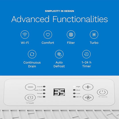 hOmeLabs 25 Pint Wi-Fi Dehumidifier for up to 3,500 Sq Ft Rooms (MAX 64 Pint at 95°F, 90% RH) – High-Efficiency Moisture Removal for Medium to Large Spaces with Auto Shut-Off and Quiet Operation
