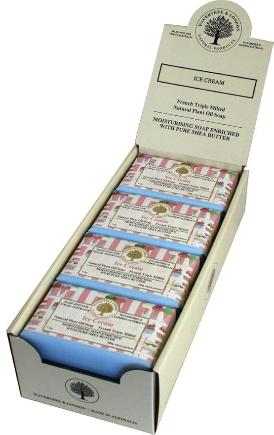 Wavertree & London Ice Cream Scented Natural Soap (8 Bars), 7oz Moisturizing French Triple Milled Soap Bars enriched with shea butter - Pure Plant Oil Bath & Body Bars for All Skin Types