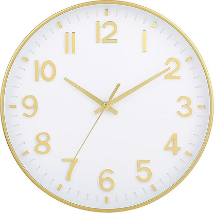 HZDHCLH White and Gold Wall Clocks Battery Operated 12 inch Silent Non Ticking Modern Wall Clock for Living Room Bedroom Kitchen Office Decor