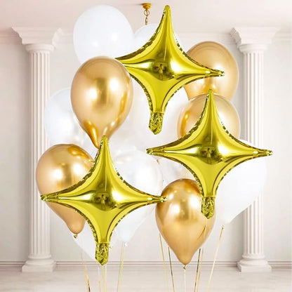 18inch Star Shape Foil Mylar Balloon,30 pcs Gold Four Angle Star Balloons for Birthday Party,Wedding,Valentine's Day, engagement party，Christmas,Baby Shower Backdrops Decorations ﻿