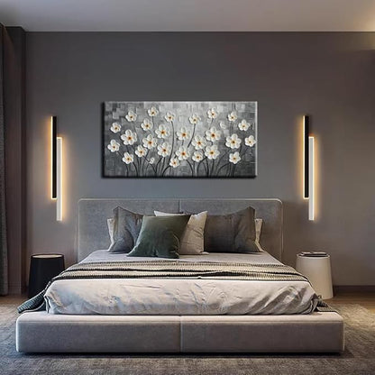 YaSheng Art - 24x48inch Abstract Art Painting，Oil Painting on Canvas Texture Black and white flower Oil Painting Hand-Painted Abstract Artwork Canvas Wall Art Paintings Modern Home Decor Art