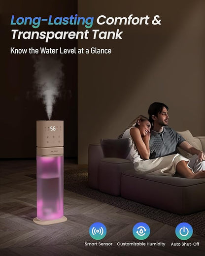 Smart Humidifier Large Room, 2.1Gal/8L Humidifiers for Bedroom with Extended Tube&Night Light, Whole House Cool Mist Humidifiers, WIFI App&Voice Control, School/Office/Warehouse, Pale Pink