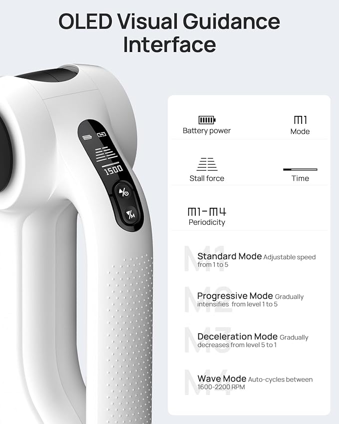 Massage Gun Deep Tissue with Heat Therapy, 12mm Amplitude Muscle Massager for Athletes, 5 Speeds & 4 Modes Massager Gun for Neck Back Shoulder Leg Pain Relief - Ideal Gift for Men, White
