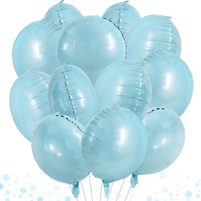 TONIFUL 30Pcs 18 Inch Large Light Blue Round Shape Foil Balloons Big Light Blue Circle Helium Mylar Ballons for Birthday Wedding Baby Shower Anniversary Engagement Party Decor Supplies