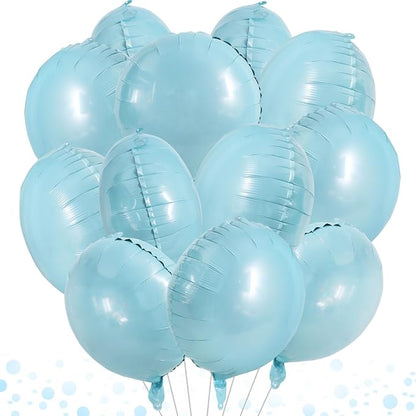 TONIFUL 30Pcs 18 Inch Large Light Blue Round Shape Foil Balloons Big Light Blue Circle Helium Mylar Ballons for Birthday Wedding Baby Shower Anniversary Engagement Party Decor Supplies