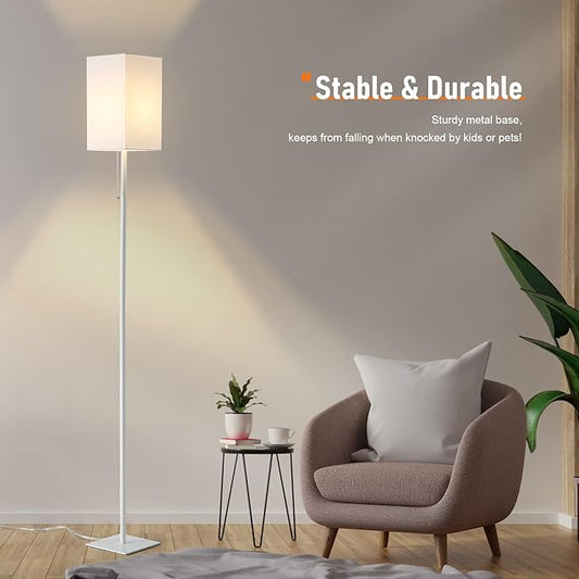 Floor Lamp for Living Room, Modern Standing Lamp Tall Lamp with Linen Shade, Simple Design Floor Lamp for Bedroom, Office, Kids Room, Reading, Working, White
