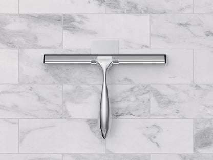 12'' Light Weight Stainless Steel Shower Squeegee for Glass Doors with 4 Pieces Set (1 Window Squeegee, 1 Door Hook and 2 Adhesive Hooks) Perfect Cleaning Tool for Car, Window, Bathroom Mirror
