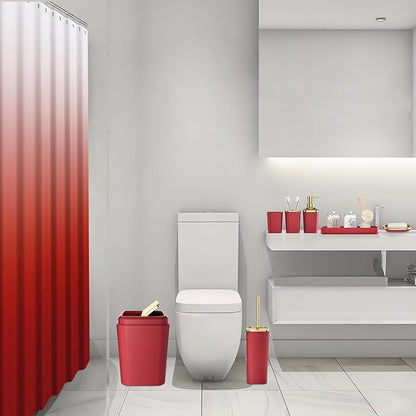 Bathroom Set – Burgundy Bathroom Accessories with Ombre Shower Curtain, Bathroom Accessories Set with Trash Can Soap Dispenser Soap Dish for Home