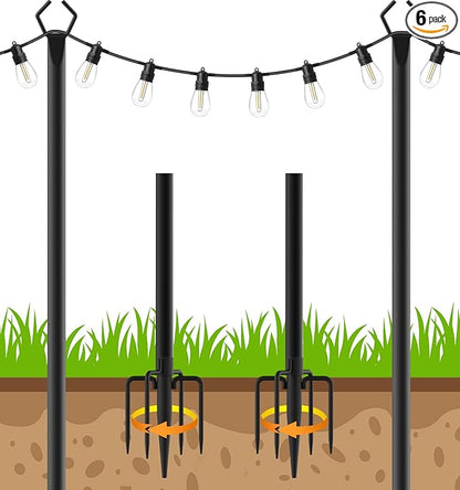 2 Pack String Light Poles, Outdoor String Light Pole 10ft Forked Metal Light Pole with Adjustable Outdoor Light Stand, Deck, Backyard, Garden, Wedding, Rustproof and Sturdy with Hooks