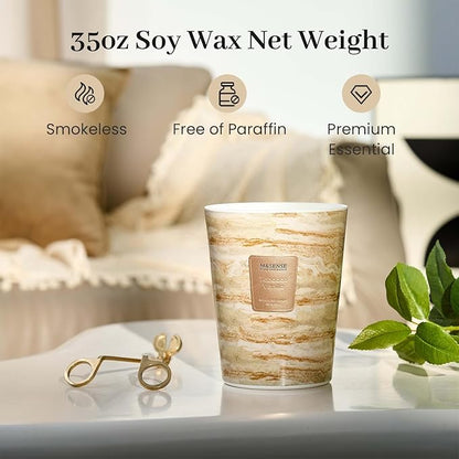 M&SENSE TobaccoVanilla Scented Candles for Home, 3-Wick Highly Scented Jar Candles, Extra Large Candle 35 Oz 150 Hours Long Lasting Burning, Relaxing Aromatherapy Candle for Stress Relief, Meditation