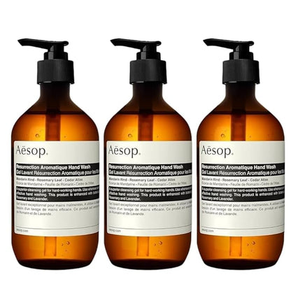 Aesop Resurrection Aromatique Hand Wash | Gentle Cleanser with Orange, Rosemary and Lavender Oils | 500mL / 16.9 oz (Pack of 3)