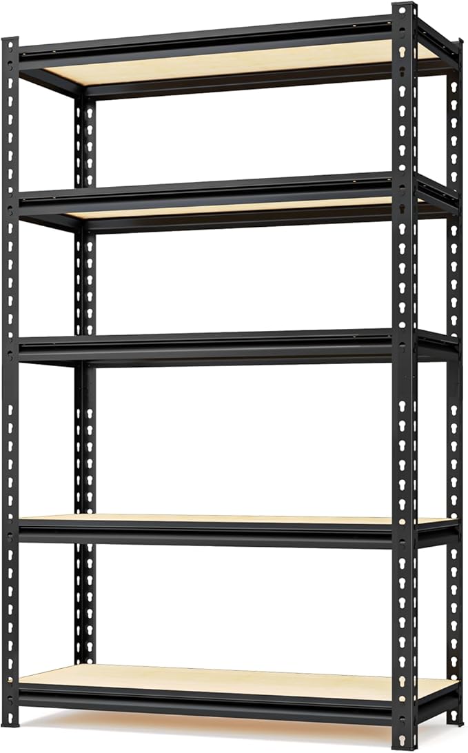 36" W Father&I 5-Shelf-Rack Industrial Metal Steel Utility Garage/Kitchen Storage Stand Shelves Shelving Unit Adjustable 5T Heavy-Duty Organizer for Bin/Closet/Pantry/ 72" H*36W*16D, Black