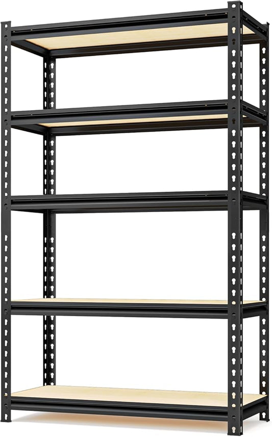 36" W Father&I 5-Shelf-Rack Industrial Metal Steel Utility Garage/Kitchen Storage Stand Shelves Shelving Unit Adjustable 5T Heavy-Duty Organizer for Bin/Closet/Pantry/ 72" H*36W*16D, Black