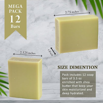 French Pear Scented Natural Soap Bars (12 Bars), 3.5oz Moisturizing French Triple Milled Soap Bars Enriched with Shea Butter - Pure Plant Oil Bath & Body Bars