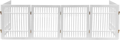 Pet Dog Gate Strong and Durable Freestanding Folding Acacia Hardwood Portable Wooden Fence Indoors or Outdoors by Urnporium (White Pet Gate, 6 Panel 24" Tall)