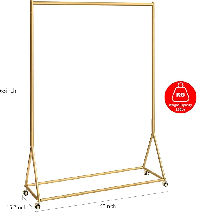 BOSURU Gold Pipe Clothing Racks Freestanding, Modern Metal Clothes Rack Heavy Duty, Easy Assemble Clothing Rack for Hanging Boutiques and Bedroom 47" L