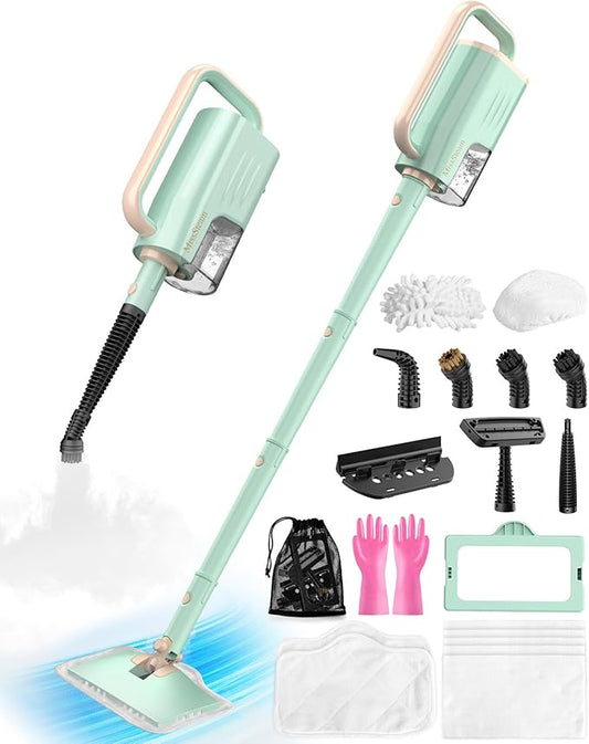 Steam Mop Cleaner Safe High-temp for Deep Cleaning, Lightest Detachable Floor Steamer with 2 Steam Mode 3 Adjustable Level Heavy Duty Powerful Handheld Steam Cleaner for Hardwood & Laminate Tile Grout