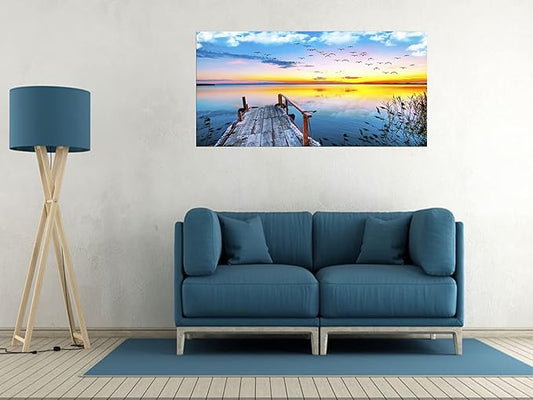 XXMWallArtFC2262 Jetty In The Sunset Lake Wall Art Canvas Prints Painting Nature Pictures Framed Landscape Paintings Canvas Wall Art for Living Room Bedroom Kitchen Home and Office Wall Decor