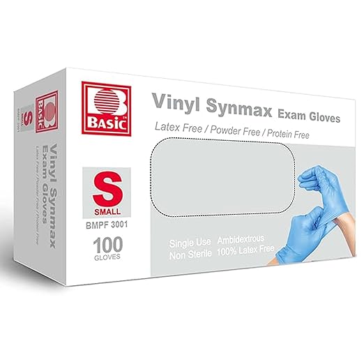 Jointown Basic Medical Synmax Vinyl Exam Gloves - Latex-Free & Powder-Free - Small, BMPF-3001(box of 100,Blue)
