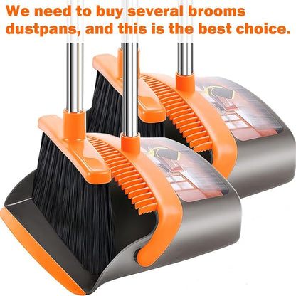 2-Pack is More economical，Upgraded Upright Broom and Dustpan Combo with 52" Long Handle, Dustpan Teeth with self-Cleaning Function, Indoor and Outdoor Sweeping, Perfect for Home Office