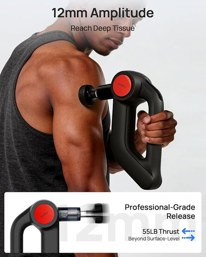 Massage Gun Deep Tissue with Heat Therapy, 12mm Amplitude Muscle Massager for Athletes, 5 Speeds & 4 Modes Massager Gun for Neck Back Shoulder Leg Pain Relief - Ideal Gift for Men, Black