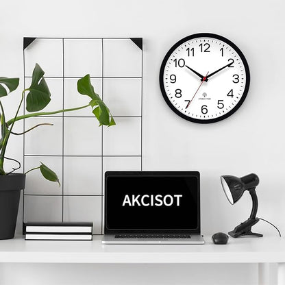 AKCISOT Atomic 10 Inch Wall Clock Analog Clocks for Indoor Kitchen, Battery Operated Clock for Bedroom Office Classroom Living Room(Black)