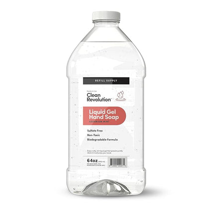 Clean Revolution Liquid Gel Hand Soap, Silky Rich Liquid, Quick Lather, Fast Rinsing, Contains Real Essential Oils (Geranium Mint) 64 Fl Oz