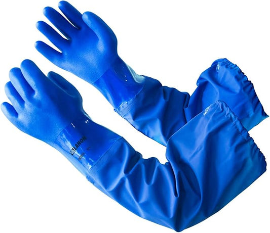 LANON 2 Pairs 26" Elbow Length PVC Chemical Resistant Gloves, Heavy-Duty Long Rubber Gloves, Acid, Alkali & Oil Protection, Large