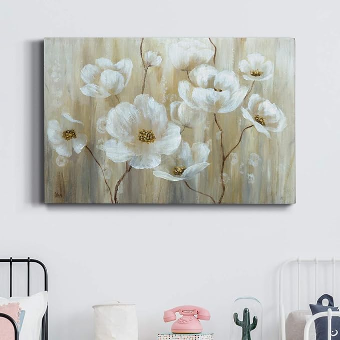 Wexford Home Home Decor Landscape Canvas Wall Art Abstract Floral Painting Modern Pictures Artwork Decoration for Living Room Kitchen Bathroom Office, Ready to Hang, Shimmering Blossoms, 32x48