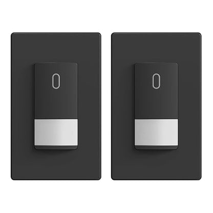 ELEGRP Occupancy Motion Sensor Light Switch, PIR Infrared Motion Activated Wall Switch, No Neutral Wire, Single Pole for CFL/LED/Incandescent Bulb, Wall Plate Included, UL Listed (2 Pack, Matte Black)
