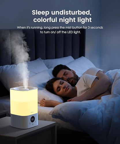 Smart Humidifiers for Bedroom Large Room, 3.5L Top Fill Cool Mist Air Humidifiers for Home Baby Plants Nursery, Humidity Control & Night Light, White