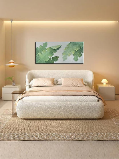 YaSheng Art- Modern minimalist 3D textured wall art Oil Paintings on Canvas Green plant paintings handmade Abstract artwork painting canvas wall art for bedroom Home Wall Art Deco Oil Painting 24x48inch