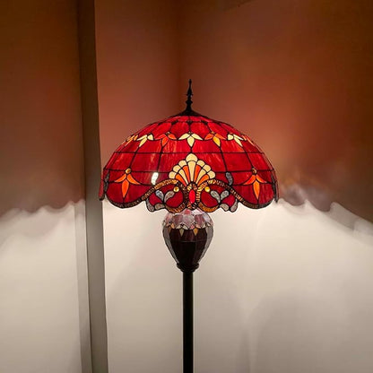 Bieye L10887 Baroque Tiffany Style Stained Glass Double Lit Floor Lamp for Home Decor 64-inch Tall (20-inch Wide, Red)