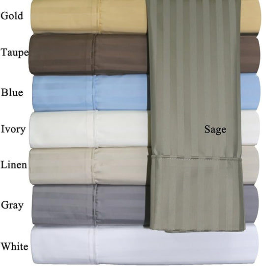 Royal Hotel Bedding 620-Thread-Count Sheet Set, Wrinkle-Free Cotton-Blend Sheets, Sateen Striped, Deep Pocket, King Size, Ivory