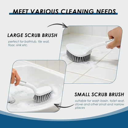 3 Pack Heavy Duty Bathroom Scrub Brush with Long Handle, Stiff Bristles Grout Brush, Scrub Brushes for Cleaning Bathroom, Shower, Tile, Tub, Carpet, Kitchen, Sink (Crystal Gray)