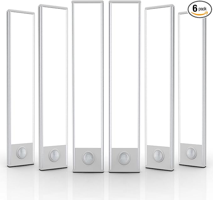 6 Pack Under Cabinet Lights Wireless, 32 LED Motion Sensor Light Indoor Rechargeable Magnetic Closet Lights Battery Operated, Under Counter Lights for Kitchen, Wardrobe, Hallway, Stairs