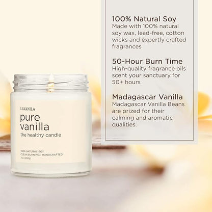 Lavanila Pure Vanilla Scented Natural Soy Candle (2-Pack) - Handcrafted, Clean Burning 50 Hour Burn Time, 7 oz Each
