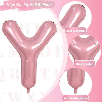 Giant Letter Y Foil Balloon Baby Pink, Pastel Pink Inflatable Word Balloon Y Alphabet Birthday Decor, 40 Inch Pearl Pink A-Z Custom Alphabet Balloons for Girls Baby Shower Party Decoration Supplies