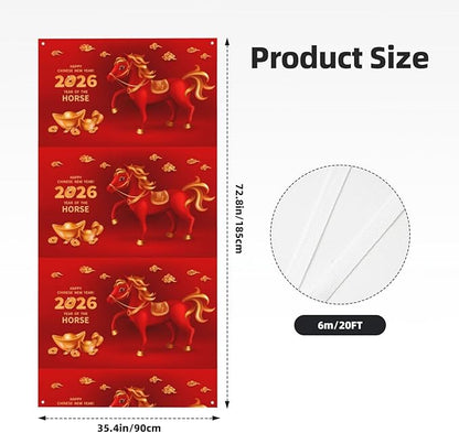 Year Of The Horse Happy Chinese New Year 2026 Door Cover Decorations Banner Flag Welcome Hanging Backdrop Sign Party Background Decor Holiday Supplies 35 * 72 Inches