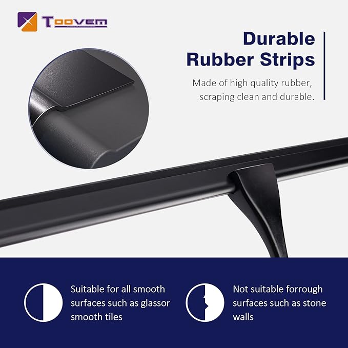 12'' Shower Squeegee, TOOVEM Squeegee for Shower Glass Door for Glass Doors, Windows, Bathroom, Car Windshield, Black