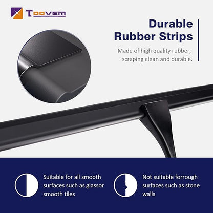 12'' Shower Squeegee, TOOVEM Squeegee for Shower Glass Door for Glass Doors, Windows, Bathroom, Car Windshield, Black