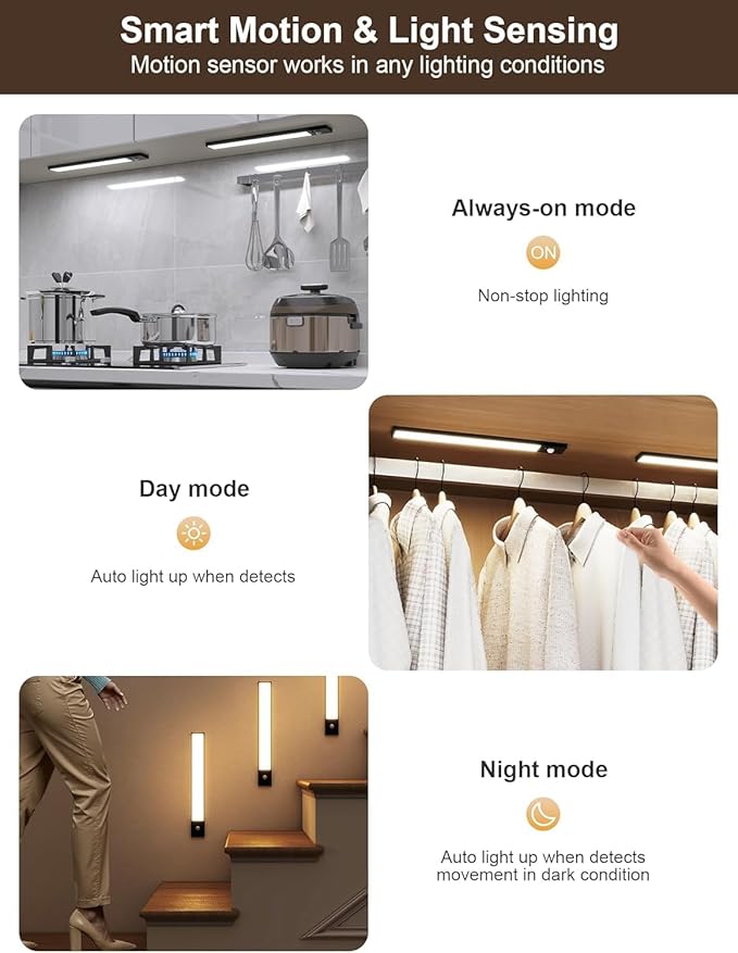 8inch Under Cabinet Lighting Wireless,56 LED -3 Color& 7 Levels Cabinet Lights,3000mah Dimmable Magnetic Cabinet Lights, Motion Activated Under Cabinet Light for kitchen丨Remote丨Magnetic 丨2pack
