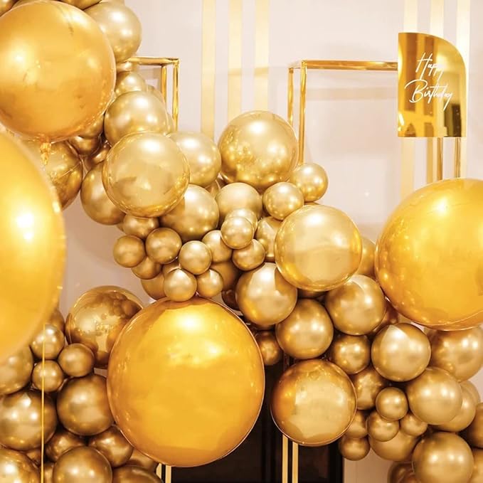 100pcs Metallic Gold Balloons Different Sizes 18 inch +12 inch +10 inch +5 inch Chrome Gold Balloon Gold Latex Balloons for Halloween Christmas Thanksgiving Birthday Party Graduation Baby Shower