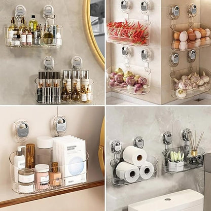 No-Drill Bathroom Suction Storage Box – Large Capacity & Strong Load-Bearing,Corrugated Suction Cup Storage Holder,No Drill Hanging Mount Holder Bathroom Organizers And Storages Shelf (2PCS-C)
