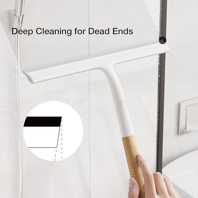 Silicone Shower Squeegee for Glass & Doors, Diveotree Multi-Purpose Squeegee for Bathroom Shower/Windows/Glass/Door, Heavy Duty Scrubber for Car Windshield Cleaning (White)