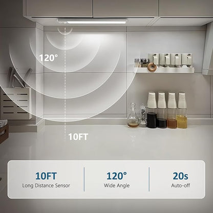 Ascher Under Cabinet Lights, Motion Sensor Light with 3 Colors, 2000mAh USB Rechargeable Closet Light, Magnetic Dimmable Under Counter Lights for Kitchen, Stairs, Wardrobe, Silver, Pack of 1
