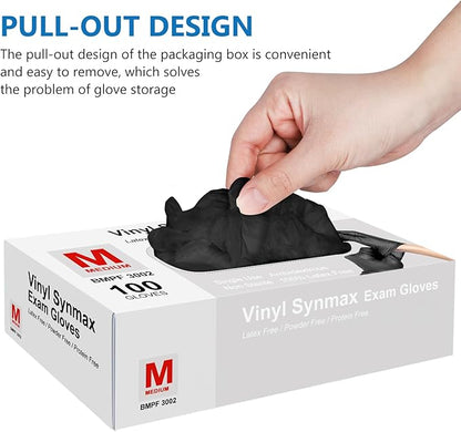 squish Disposable Gloves Black, 100 Count 4 mil Vinyl Gloves Exam Glove Latex Free Powder-Free Cleaning Rubber Glove for Kitchen Cooking Cleaning Food Handling(Medium)