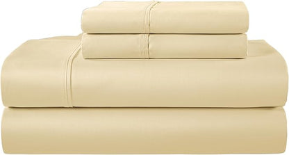 CHATEAU HOME COLLECTION 100% Egyptian Cotton Sheets Full Size Bed Set, 400 Thread Count Soft Sateen Weave Deep Pocket Sheets Fits Upto 17", Luxury Full Sheet Set- Ivory